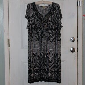 One World Multi Color Floral Split Neck Knee Length Dress Size 3X